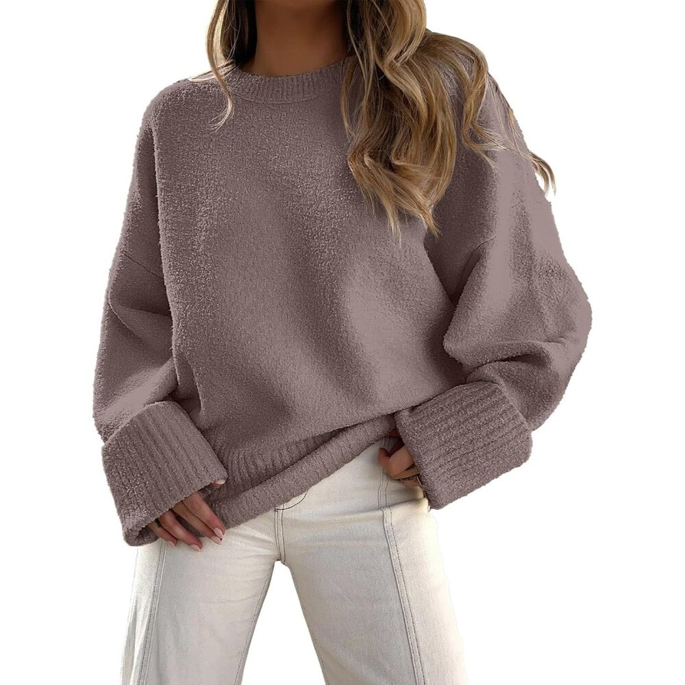 Women's Oversized Sweater Fuzzy Nutmeg Long Sleeve Casual Chunky Pullover